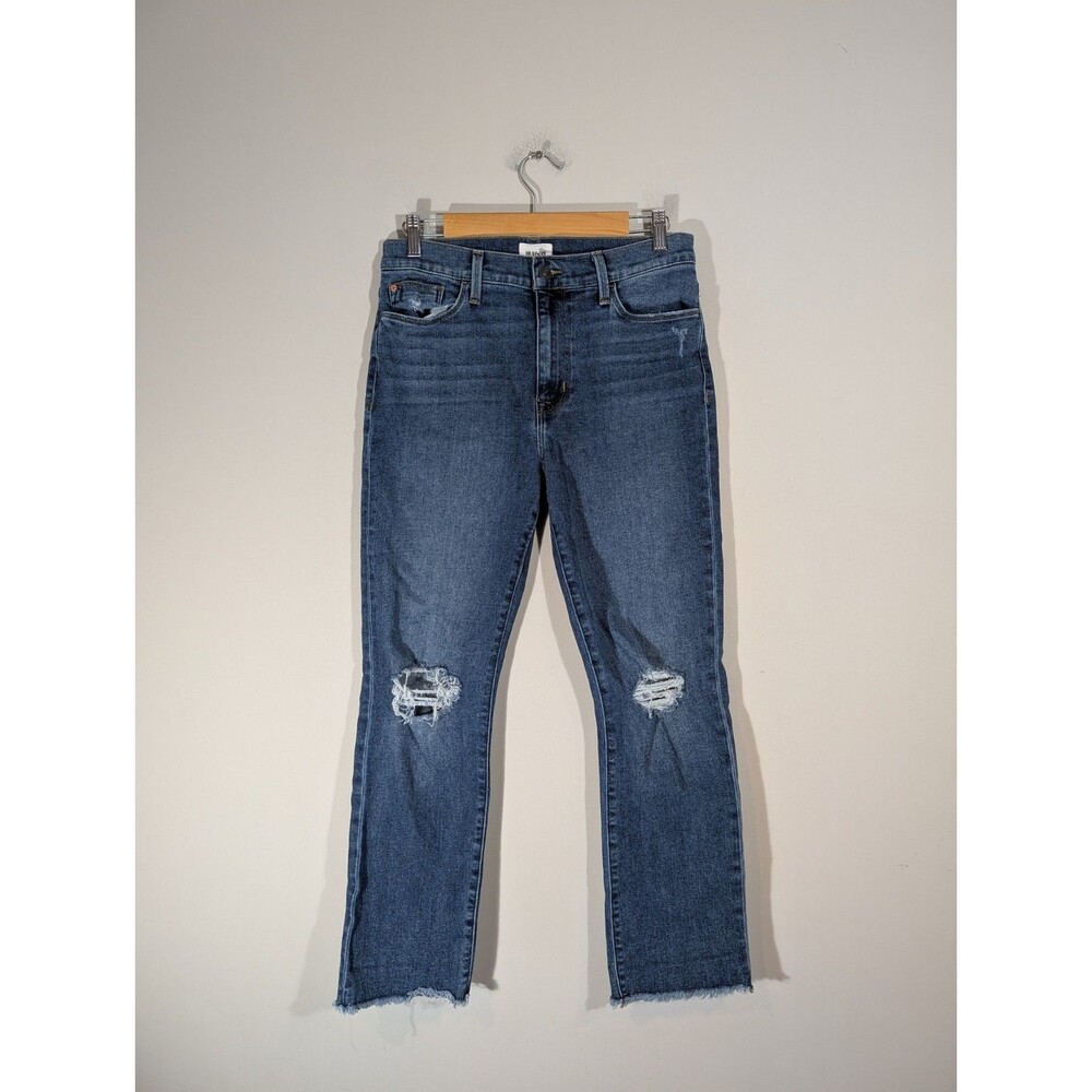 Hudson Womens Blue Blair High Rise Straight Crop Jeans Sz 29 Distressed Festival